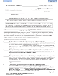 Form INV26 Chief Medical Officer&#039;s Application for Final Commitment - West Virginia