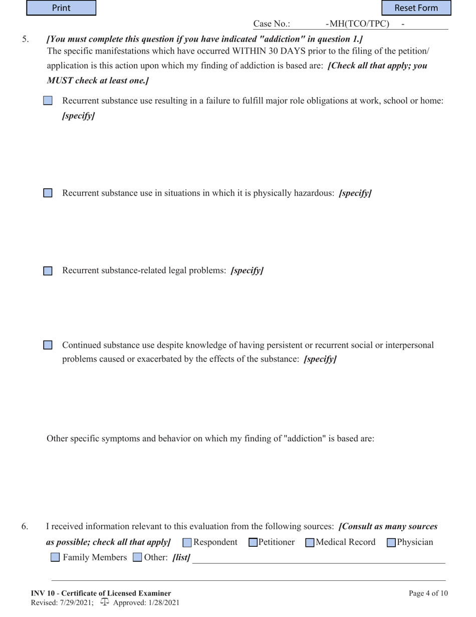 Form INV10 Certificate of Licensed Examiner - West Virginia, Page 4