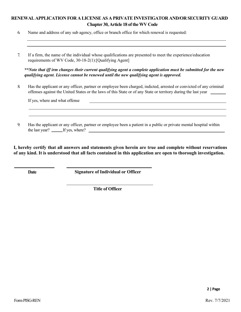 Form PISG-REN Renewal Application for a License as a Private Investigator and / or Security Guard - West Virginia, Page 3