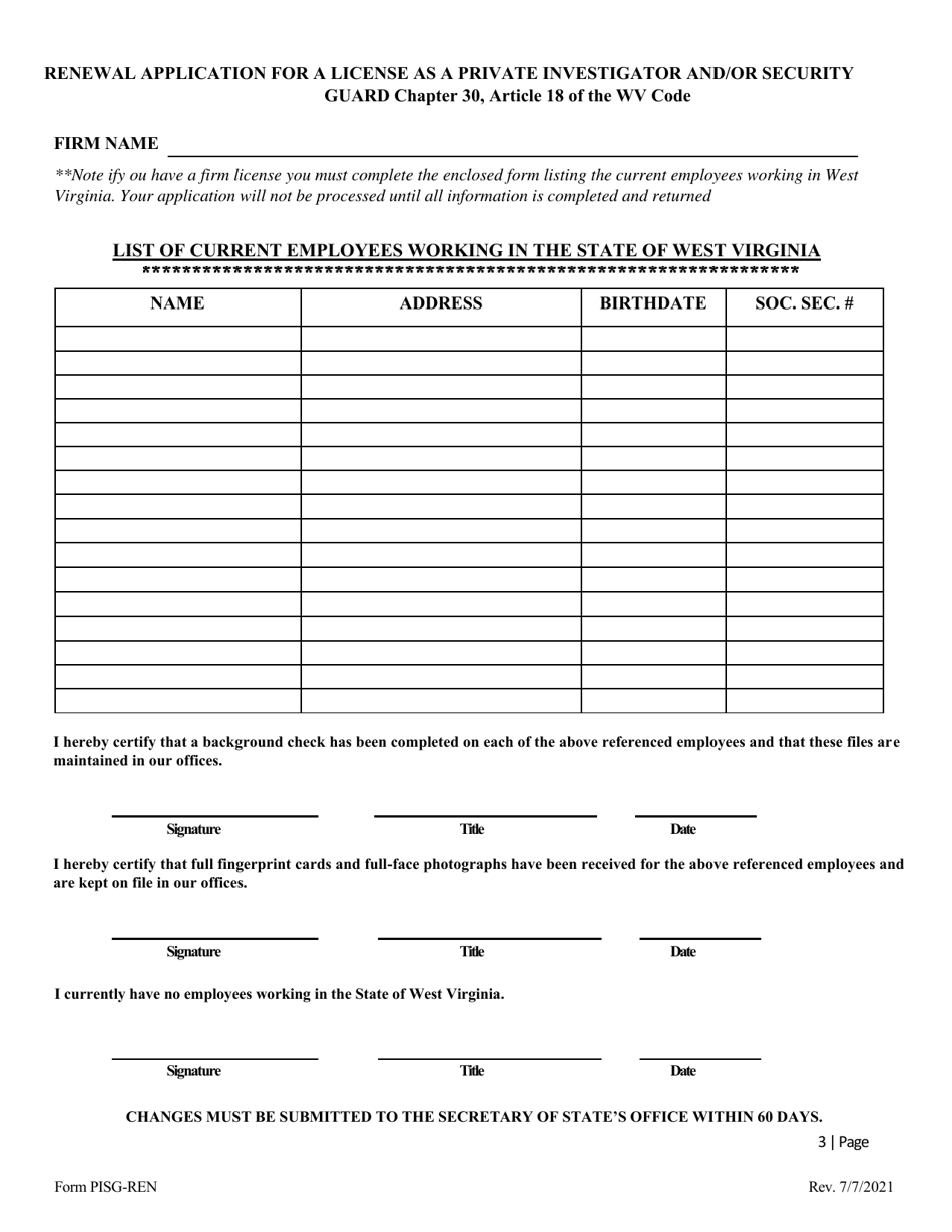 Form PISG-REN Renewal Application for a License as a Private Investigator and / or Security Guard - West Virginia, Page 4