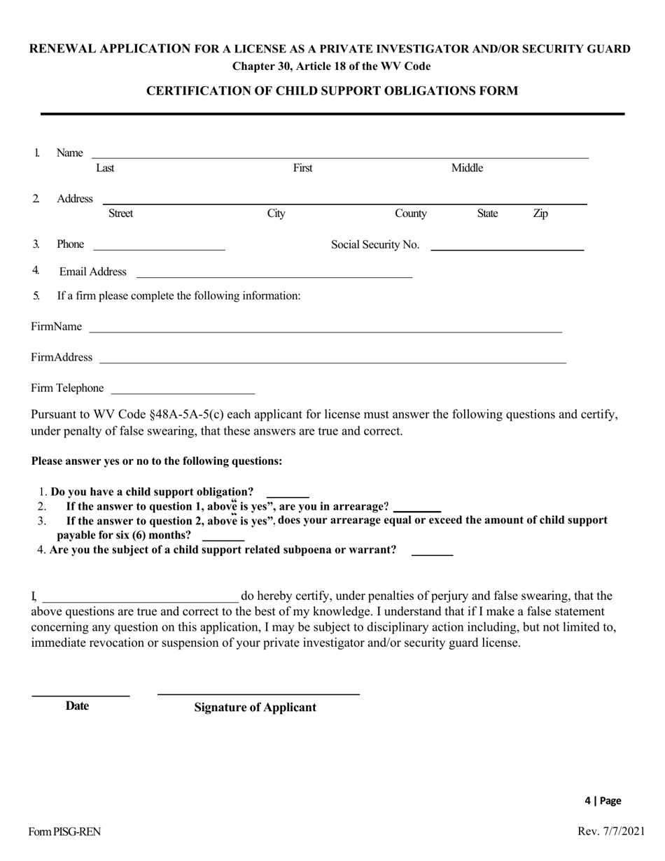 Form PISG-REN Renewal Application for a License as a Private Investigator and / or Security Guard - West Virginia, Page 5