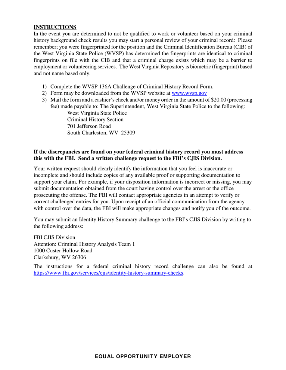 WVSP Form 136A Challenge of Criminal History Record - West Virginia, Page 2