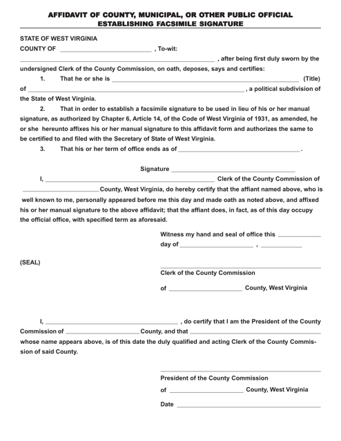 Affidavit of County, Municipal, or Other Public Official Establishing Facsimile Signature - West Virginia