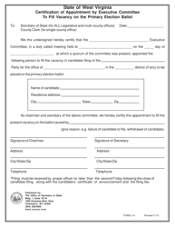 Form C-4 &quot;Certification of Appointment by Executive Committee to Fill Vacancy on the Primary Election Ballot&quot; - West Virginia