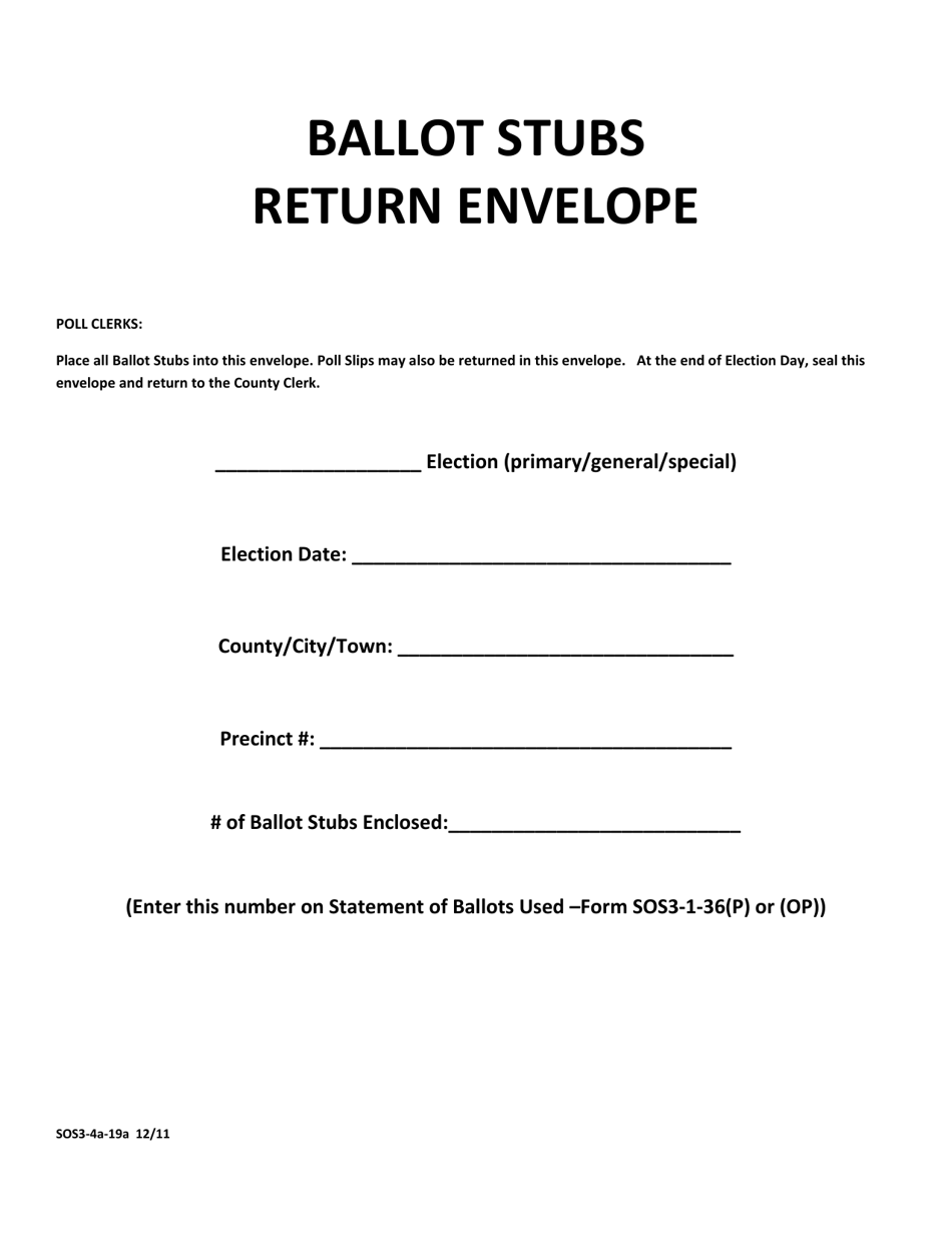 Form SOS3-4A-19A Ballot Stubs Return Envelope - West Virginia, Page 1