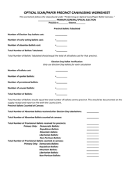 Document preview: Optical Scan/Paper Precinct Canvassing Worksheet - West Virginia