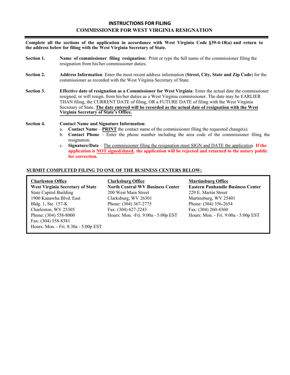 Form CWV-5 Commissioner for West Virginia Resignation - West Virginia, Page 2