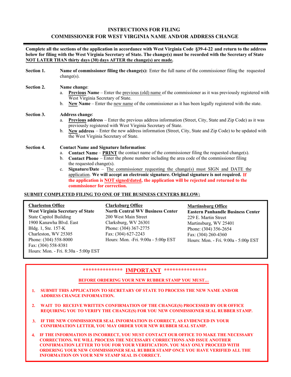 Form CWV-3 Commissioner for West Virginia Name and / or Address Change - West Virginia, Page 2
