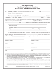 Form C-5 &quot;Appointment by Executive Committee to Fill Vacancy on the General Election Ballot&quot; - West Virginia