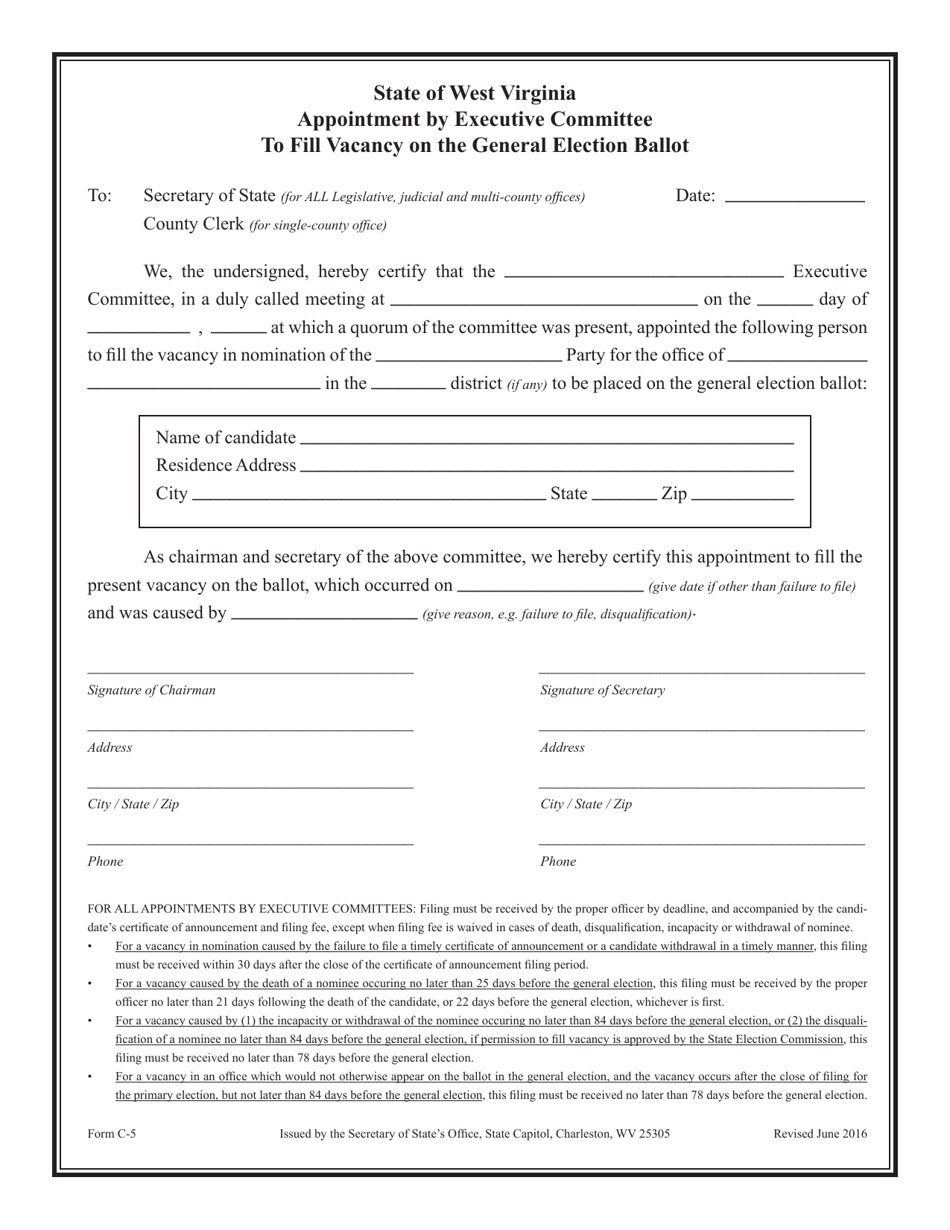 Form C5 Fill Out, Sign Online and Download Printable PDF, West Virginia Templateroller