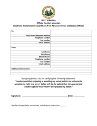 Document preview: Electronic Transmission Cover Sheet From Absentee Voter to Election Official - West Virginia