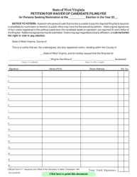 Document preview: Official Form P-7 Petition for Waiver of Candidate Filing Fee - West Virginia