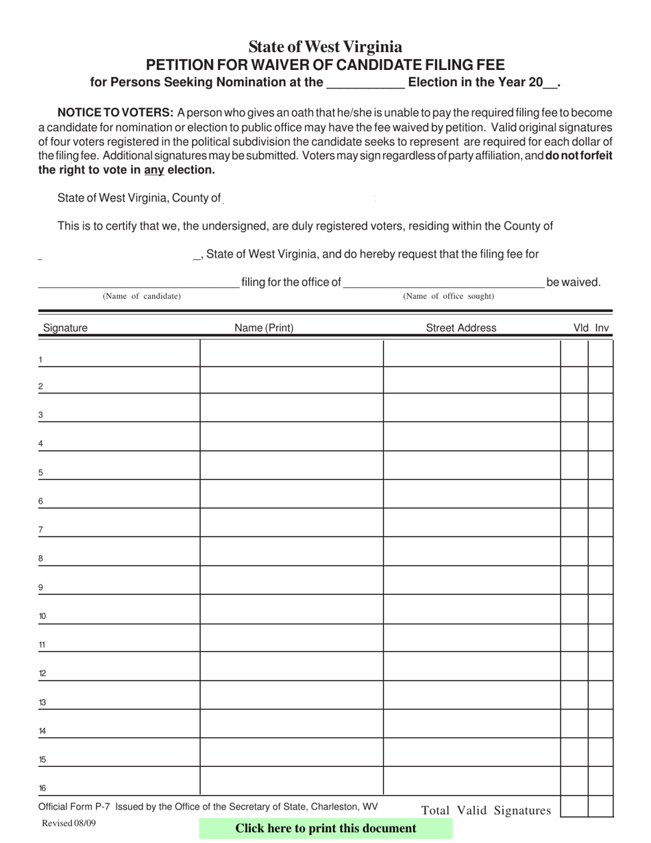 Official Form P7 Fill Out, Sign Online and Download Fillable PDF, West Virginia Templateroller