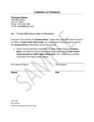 Document preview: Form FDBA Forced Dba Name Letter of Resolution - Sample - West Virginia