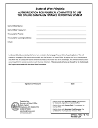 Official Form F-2 &quot;Authorization for Political Committee to Use the Online Campaign Finance Reporting System&quot; - West Virginia
