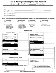 Official Form F-7 &quot;State of West Virginia Campaign Financial Statement (Long Form)&quot; - West Virginia