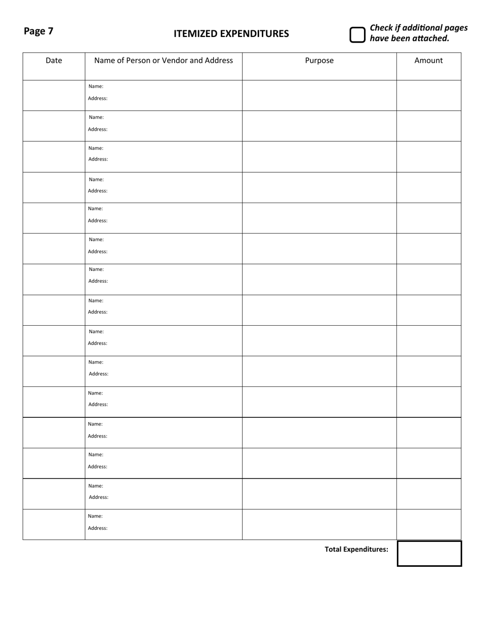 Official Form F-7 State of West Virginia Campaign Financial Statement (Long Form) - West Virginia, Page 7