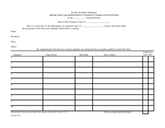 Document preview: Official Form P-3 Minor Party or Independent Candidate Nomination Petition - West Virginia