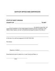 Document preview: Oath of Office and Certificate - West Virginia