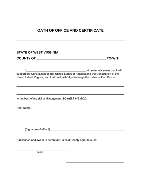 Oath of Office and Certificate - West Virginia Download Pdf