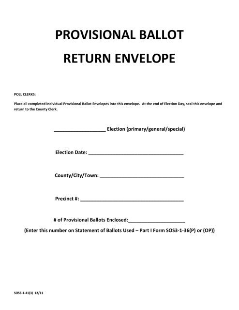 Form SOS3-1-41(3) Provisional Ballot Return Envelope - West Virginia