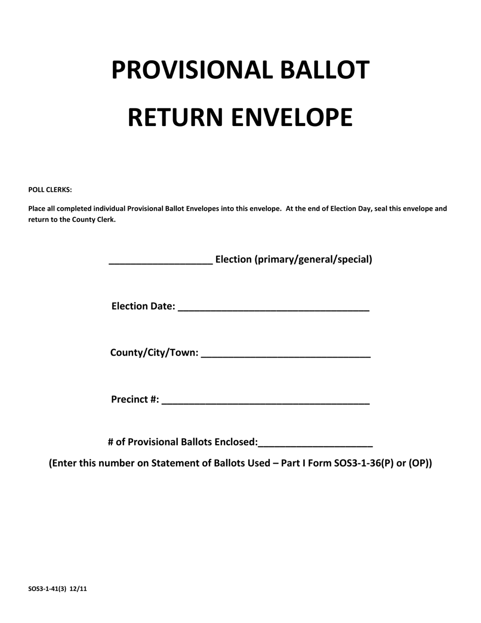 Form SOS3-1-41(3) Provisional Ballot Return Envelope - West Virginia, Page 1