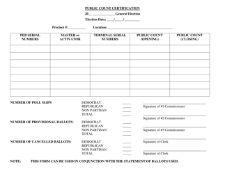 Document preview: Public Count Certification - General Election - West Virginia
