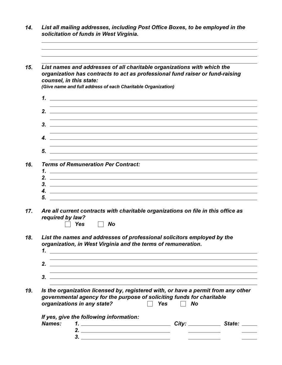 Form CHF Registration Statement of Professional Fund Raiser or Fund-Raising Counsel - West Virginia, Page 3