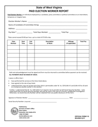 Official Form F-9 &quot;Paid Election Worker Report&quot; - West Virginia