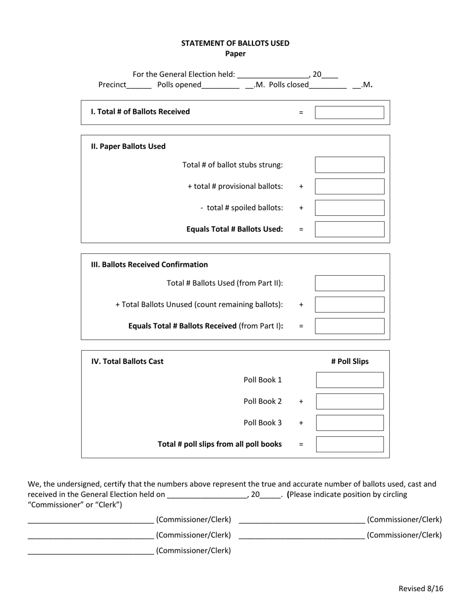 West Virginia Statement Of Ballots Used - Paper (General) - Fill Out ...