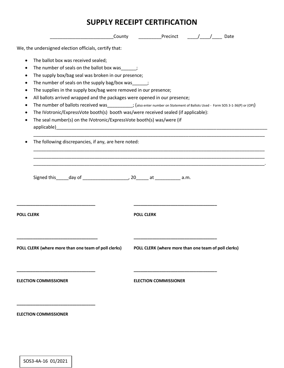 Supply Receipt Certification - West Virginia, Page 1