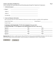 Form TN-2 Trade Name (Dba) Withdrawal (Individual, Sole Proprietorship, General Partnership) - West Virginia, Page 2
