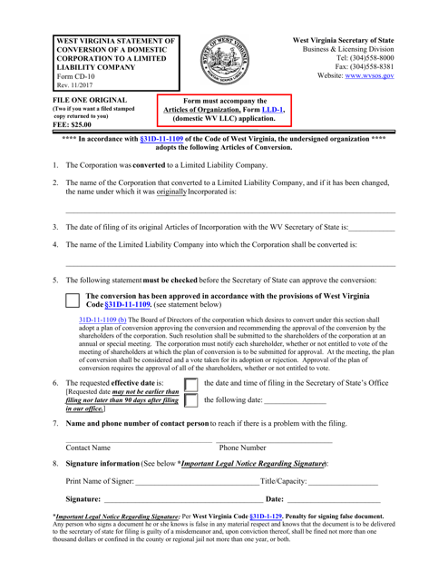 Form CD-10  Printable Pdf