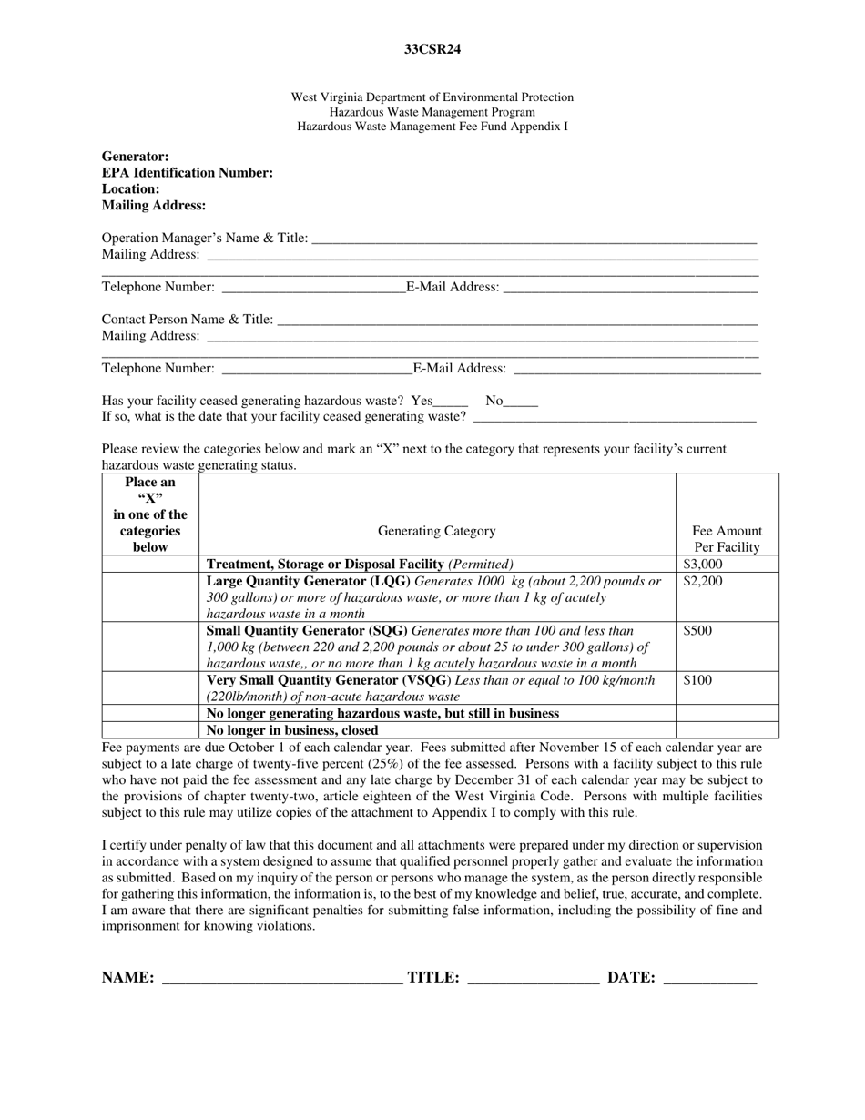 West Virginia Hazardous Waste Management Fee Fund - Fill Out, Sign ...