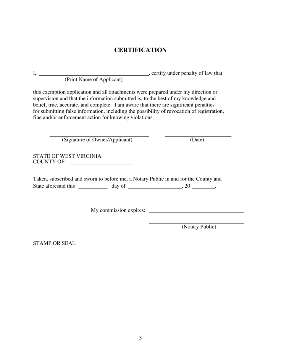Solid Waste Assessment Fee Exemption Application - West Virginia, Page 3