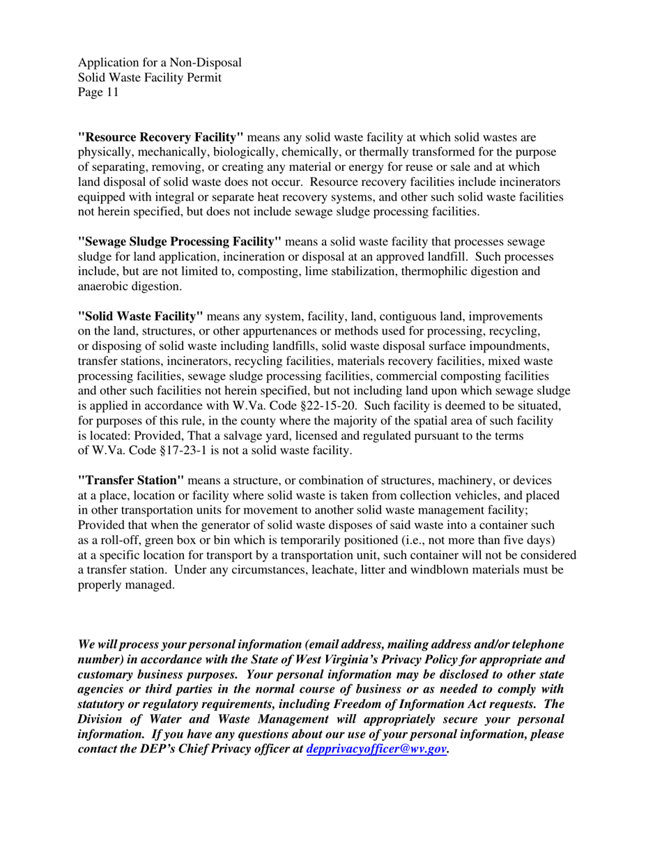 Application for a Non-disposal Solid Waste Facility Permit - West Virginia, Page 11