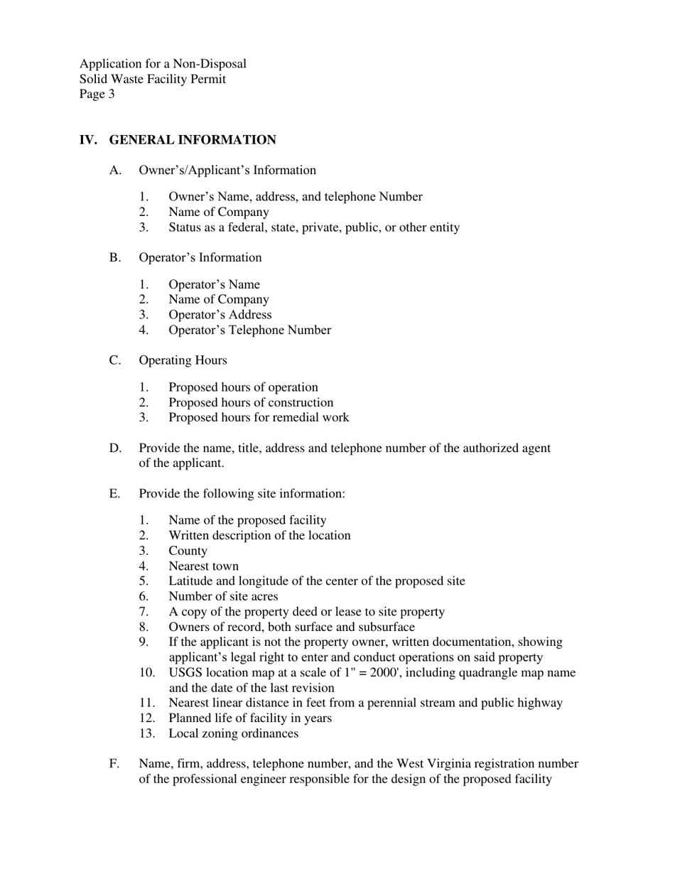 Application for a Non-disposal Solid Waste Facility Permit - West Virginia, Page 3