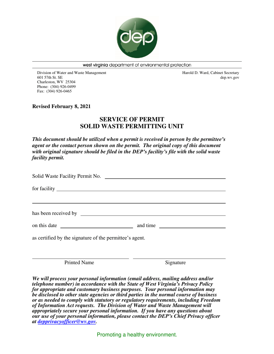Service of Permit Solid Waste Permitting Unit - West Virginia, Page 1