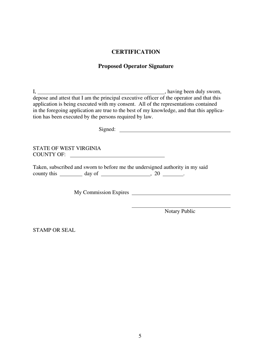 West virginia application for operator assignment or reassignment