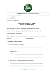 Document preview: Solid Waste Facility Permit Renewal Application - West Virginia
