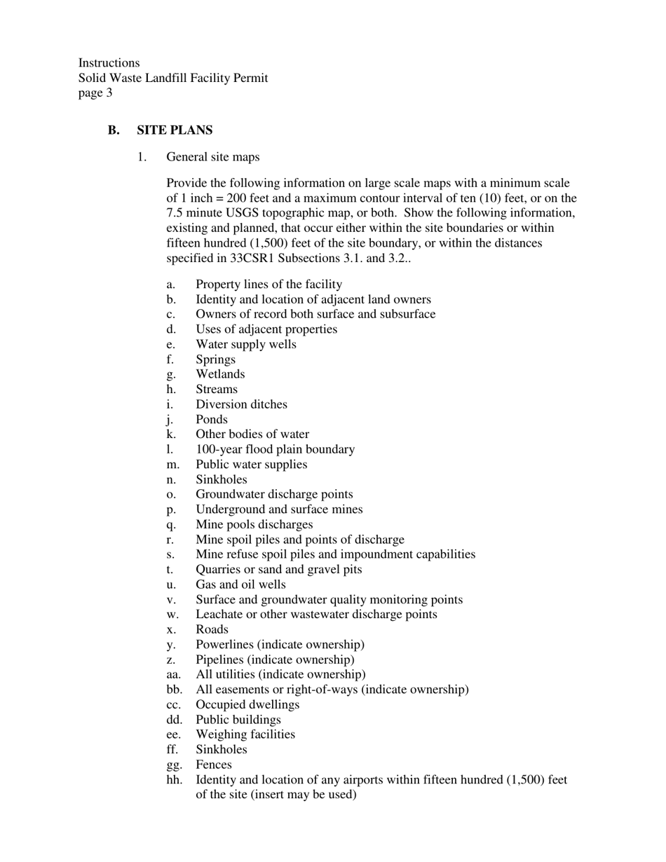 Instructions to Person(s) Applying for a Solid Waste Landfill Facility Permit - West Virginia, Page 3