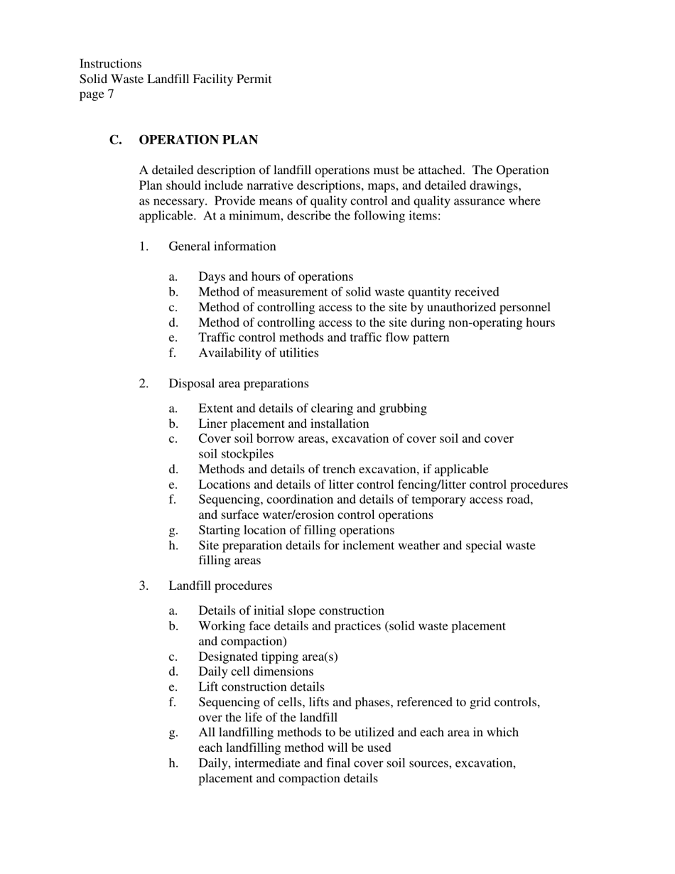 Instructions to Person(s) Applying for a Solid Waste Landfill Facility Permit - West Virginia, Page 7