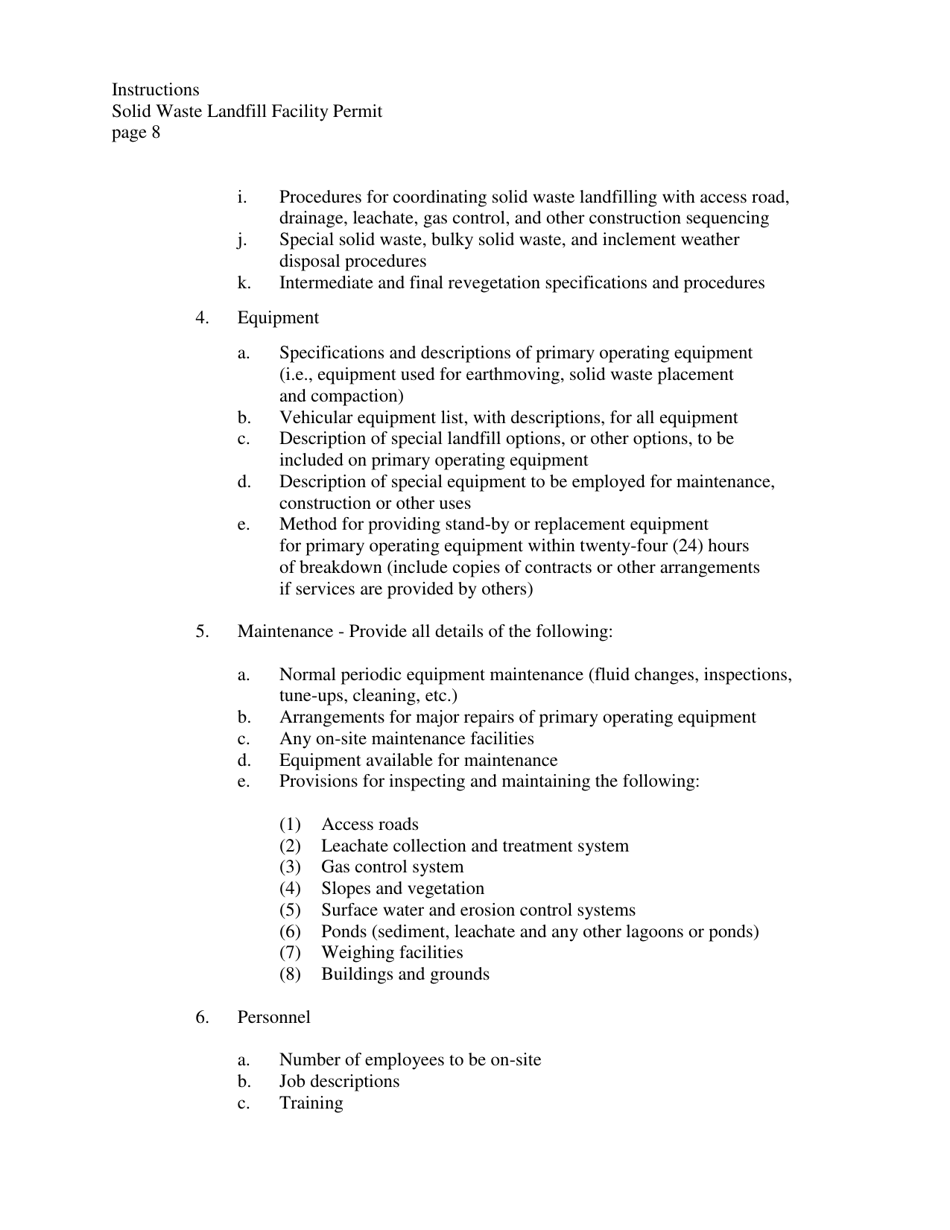 Instructions to Person(s) Applying for a Solid Waste Landfill Facility Permit - West Virginia, Page 8