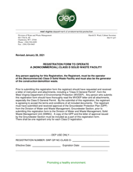 Registration Form to Operate a (Noncommercial) Class D Solid Waste Facility - West Virginia