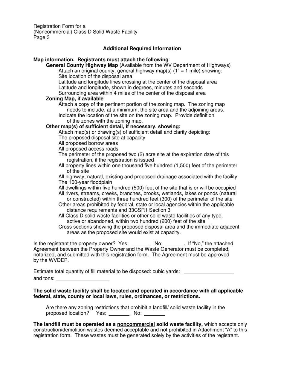 Registration Form to Operate a (Noncommercial) Class D Solid Waste Facility - West Virginia, Page 3