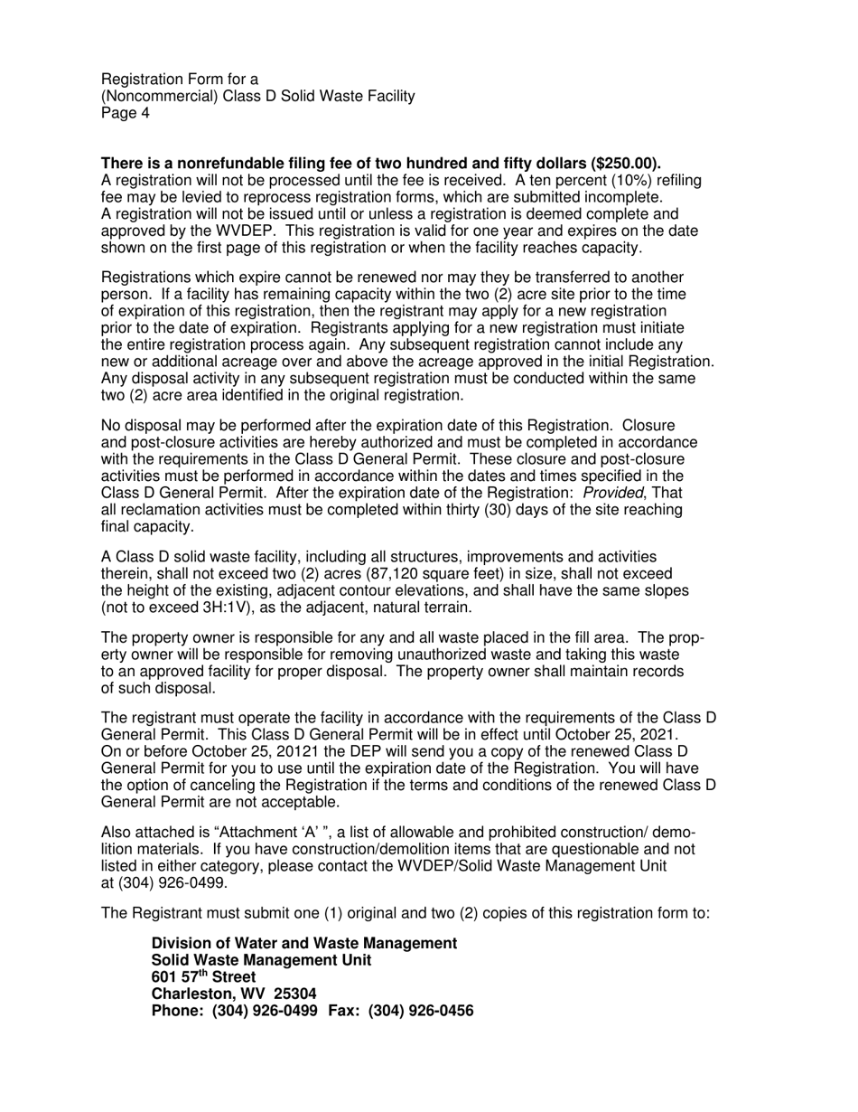 Registration Form to Operate a (Noncommercial) Class D Solid Waste Facility - West Virginia, Page 4