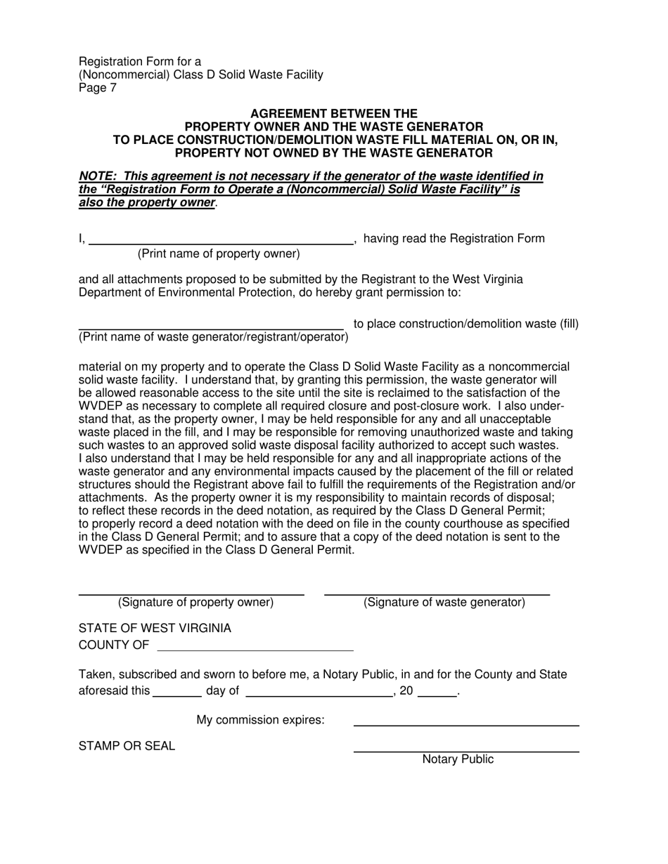 Registration Form to Operate a (Noncommercial) Class D Solid Waste Facility - West Virginia, Page 7