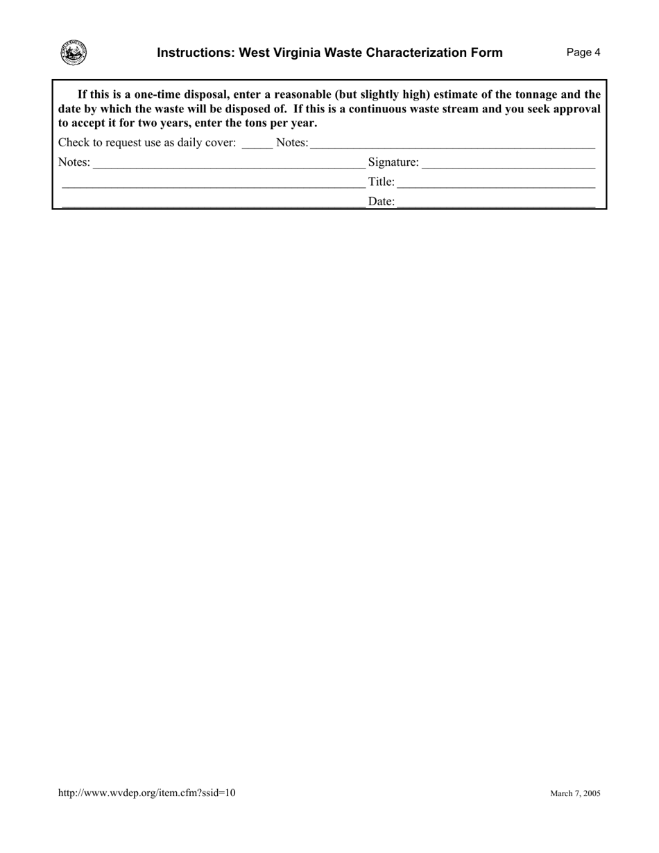 Instructions for Waste Characterization Form - West Virginia, Page 4