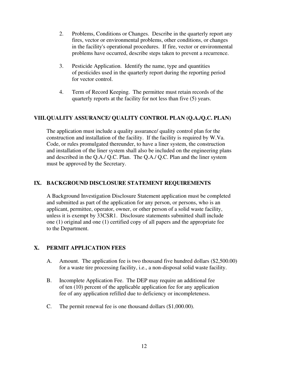 Application for a Waste Tire Processing Permit - West Virginia, Page 12