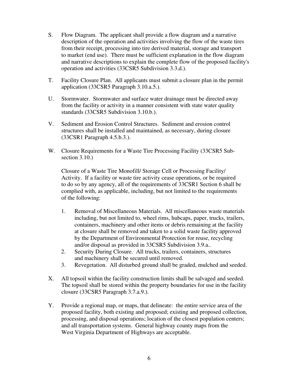 Application for a Waste Tire Processing Permit - West Virginia, Page 6